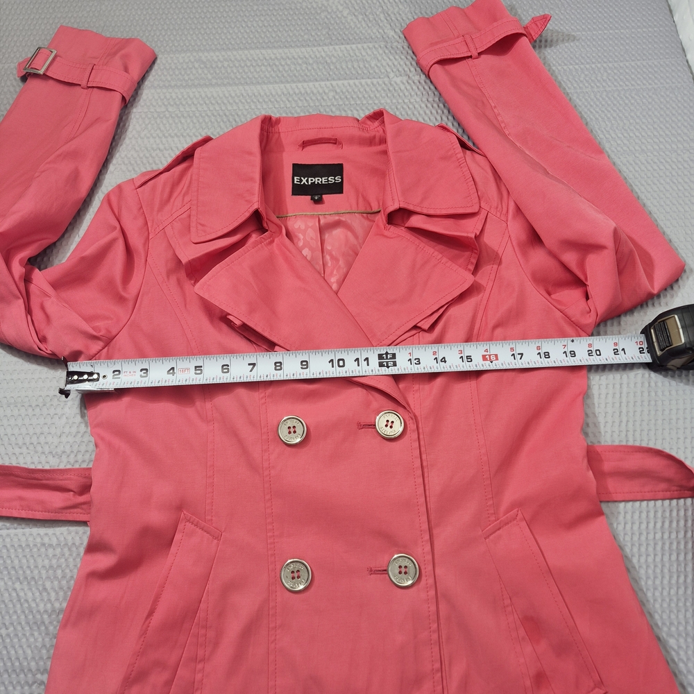 Express Women's Coral Ruffled Lepel Trench Coat Size Med - Picture 8 of 12
